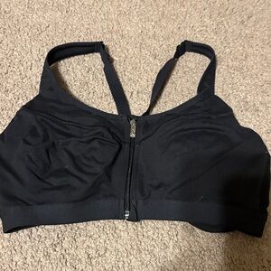 Zipper Front Black Sports Bra